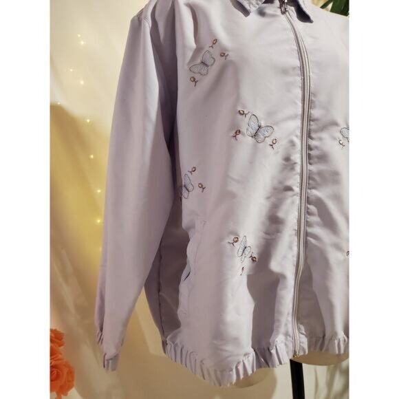 Keneth Too! Vtg Embroidered Butterfly Zip Jacket Womens Size XL Purple Pockets - Picture 6 of 11